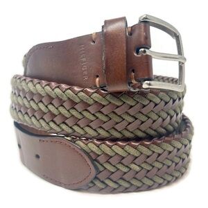 Tommy Hilfiger Handcrafted Braided Vegan Leather Brown & Khaki Belt, Size L